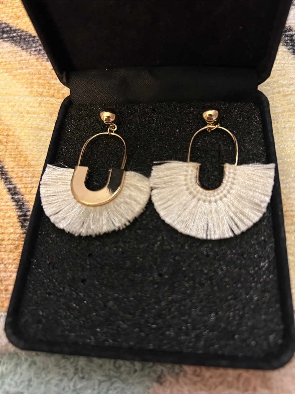 Gold and Cream Fringe Drop Earrings by Local Artist NWOT